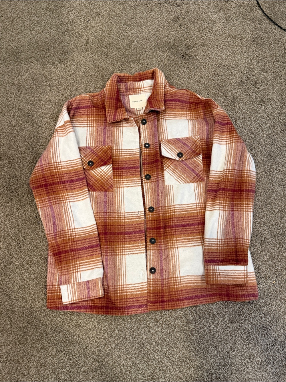 Plaid Button-Up Jacket in Rust & Cream